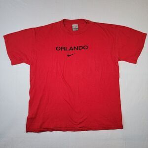 VTG Y2K Center Swoosh Nike Gray Tag Mens T-Shirt Sz XL‎ Extra Large Red Orlando